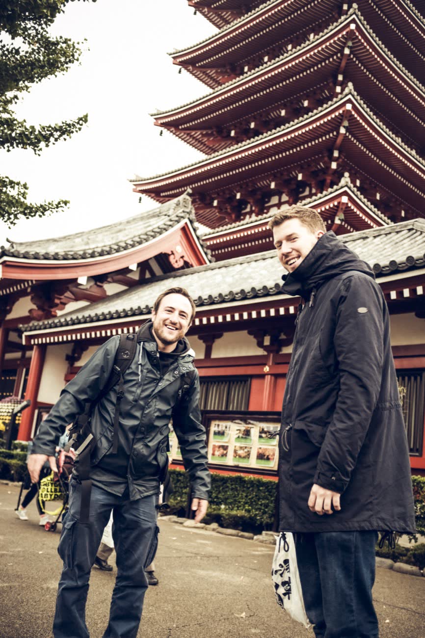 Shooting in front of a pagoda in Japan